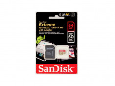 SanDisk Extreme MicroSDXC UHS-I 64GB cu adaptor, Nou/Factura/Garantie foto