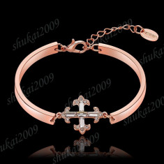 Bratara eleganta fashion placata cu aur (rose gold) de 18K si cristale + cutie foto