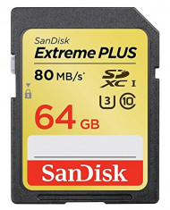 SanDisk Extreme Plus SDXC 64GB 80 MB/S 533X, 4K, CLASS 10, 10ANI GARANTIE foto