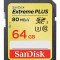 SanDisk Extreme Plus SDXC 64GB 80 MB/S 533X, 4K, CLASS 10, 10ANI GARANTIE