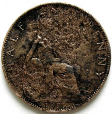 MAREA BRITANIE , REGINA VICTORIA , HALF 1/2 PENNY 1899 , DETERIORATA !!! foto