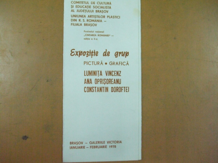 L. Vincenz A. Oprisoreanu C. Doroftei catalog expozitie pictura grafica 1978