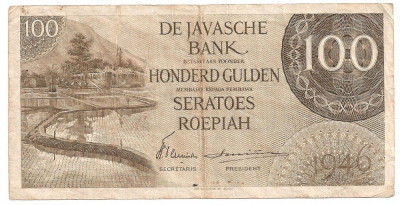 INDIILE OLANDEZE NETHERLANDS INDIES 100 GULDEN 1946 F foto