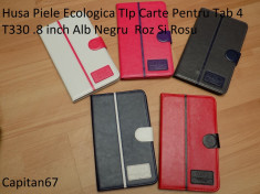 Husa Piele Ecologica TIp Carte Pentru Tab 4 T330 .8 inch Alb Negru Roz Si Rosu foto