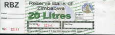 !!! ZIMBABWE - 20 LITRI COMBUSTIBIL (2009) - P NEW - UNC foto