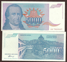 IUGOSLAVIA 5000 5.000 DINARI DINARA 1994 UNC [1] P-141 , necirculata foto