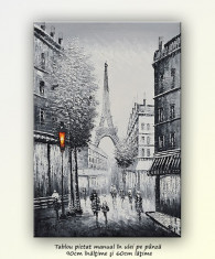 Paris alb/negru 9, tablou in ulei, in cutit, 90x60cm foto