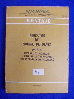 INDICATOR NORME DE DEVIZ PENTRU LUCRARI DE MONTARE IND.METALURGICA (M8 )-1981 * foto