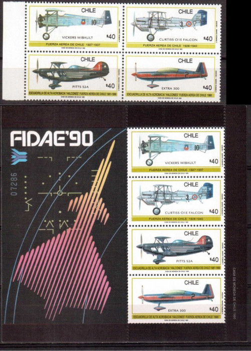 CHILE 1990, Aviatie, serie neuzata, MNH