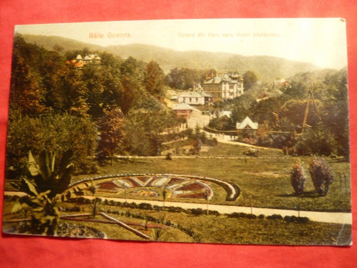 Ilustrata clasica Baile Govora - Vedere din Parc spre Hotel Stefanescu