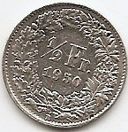 Elvetia 1/2 Franc 1950 Argint 2.5g/0.835 KM-23 foto