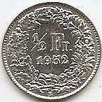 Elvetia 1/2 Franc 1952 Argint 2.5g/0.835 KM-23 (1) foto