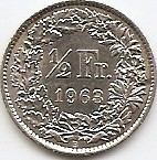 Elvetia 1/2 Franc 1963 Argint 2.5g/0.835 KM-23 foto