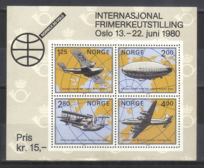 NORVEGIA 1979, Aviatie, NORWEX&#039;80, serie neuzată, MNH