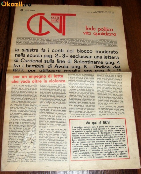 Ziarul &#039; COM NUOVI TEMPI &#039; - ITALIA -ROMA / 25 DECEMBRIE 1977