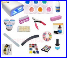 KIT SET UNGHII FALSE GEL UV LAMPA UV MANICHIURA 3 GELURI, TIPSURI ,PILA foto