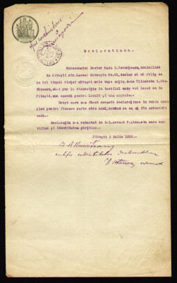 1926 Romania, Act fiscal marca fixa 20 Lei, timbru sec, Tribunal Arges, Pitesti foto