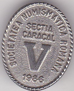 Insigna Societatea Numismatica Romana 1986 , Sectia Caracal foto