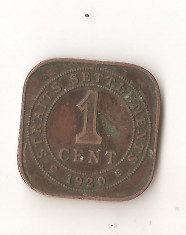 Moneda 1 cent 1920 - Straits Settlements foto