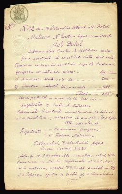1927 Romania, Act fiscal marca fixa 10 Lei, timbru sec, Tribunal Arges, Pitesti foto