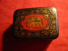 Cutie metal veche -de Ceai Ceylon - Elefant -dim. 8,3x5,5x3,2 cm foto