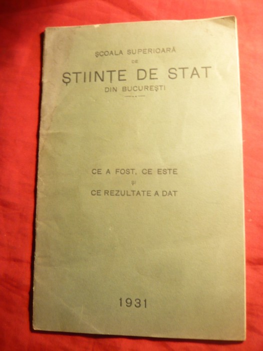 Scoala Sup. de Stiinte de Stat - Ce a fost ,ce este ,ce rezultate a dat -Ed.1931