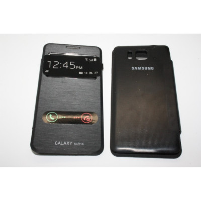 Husa Flip Cover S-View Samsung Galaxy Alpha neagra foto