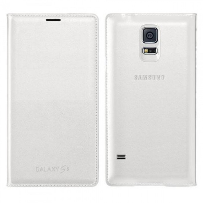 Husa Flip Cover Samsung Galaxy S5 SM-G900F alba ORIGINALA, Piele, Cu  clapeta | Okazii.ro