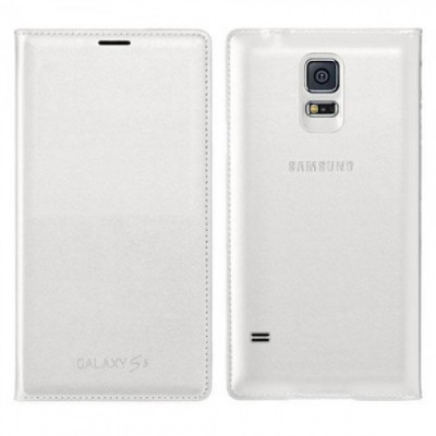 Husa Flip Cover Samsung Galaxy S5 SM-G900F alba ORIGINALA foto