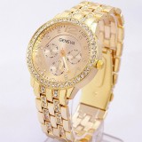 Ceas dama Geneva auriu gold curea metalica cristale