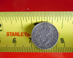 Moneda din Argint Anglia 3 Penny Rege Georcius V din 1916 foto
