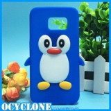 Husa pinguin soft silicon Samsung Galaxy S6 + folie protectie ecran, Albastru