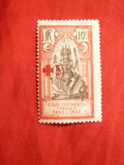 Timbru 10 C supratipar 5 C ,Cruce Rosie ,India Franceza 1916 foto