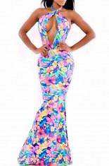 N287 Rochie lunga cu model floral foto