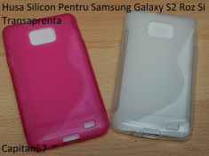 Husa Silicon Pentru Samsung Galaxy S2 Roz Si Transaprenta foto