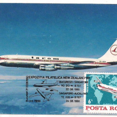 % ilustrata maxima-Boeing 707-EXPOZITIA NEW ZEALAND- Bucuresti-Singapore