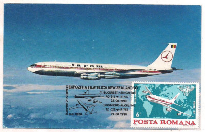 % ilustrata maxima-Boeing 707-EXPOZITIA NEW ZEALAND- Bucuresti-Singapore foto