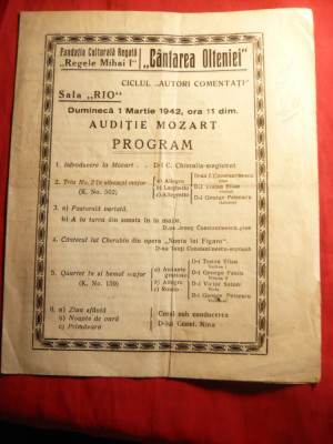 Program 1942 -Cantarea Olteniei -Fundatia Regele Mihai - Auditie Mozart foto