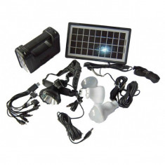 Kit solar fotovoltaic 3 becuri, lanterna frontala incarcare telefon GDLITE 8007 foto