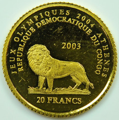 ticuzz - Congo 20 Franci 2003 - Jocurile Olimpice Atena 2004 - moneda de aur foto