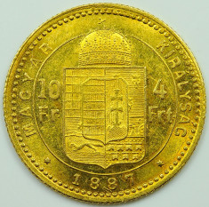 ticuzz - Ungaria 1887 KB 4 Forint / 10 Franci - Moneda de AUR - superba! foto