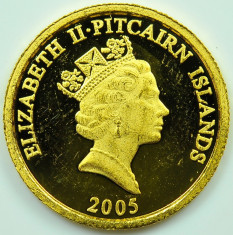 ticuzz - Insulele Pitcairn 5 $ 2005 - Bounty Bible - moneda de aur foto