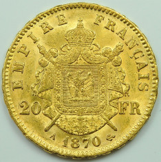 ticuzz - Franta 1870 A 20 Franci - Moneda de AUR - Napoleon III - Rara foto