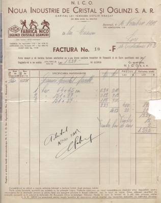 % factura cu antet 1938-Noua Industrie de Cristal si Oglinzi S.A.R. foto