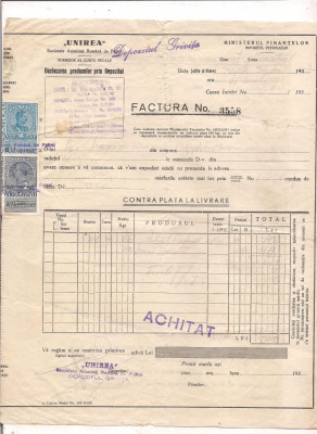 % factura cu antet -UNIREA anul 1937 foto
