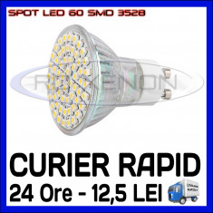 SPOT LED MR16, GU10, E14, E27 - 60 SMD 3528 - ECHIVALENT 30W - ALB RECE SAU CALD