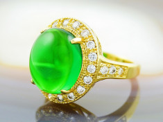 Inel Placat cu Aur 18k, cu Zirconiu verde tip Smarald, cod 819 foto