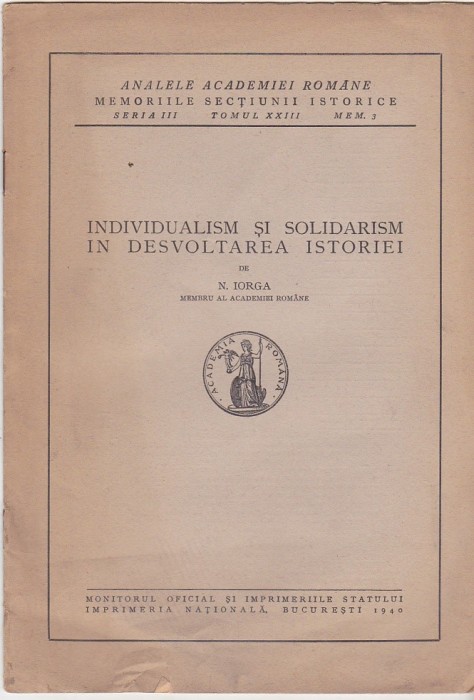 N Iorga - Individualism si solidarism in desvoltarea istoriei