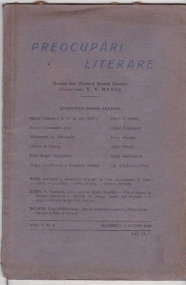 Preocupari literare - anul 5 nr 8 - august 1940 foto