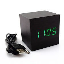 Ceas cub lemn ceas led verde ceas desteptator cablu usb termometru ceas led USB foto